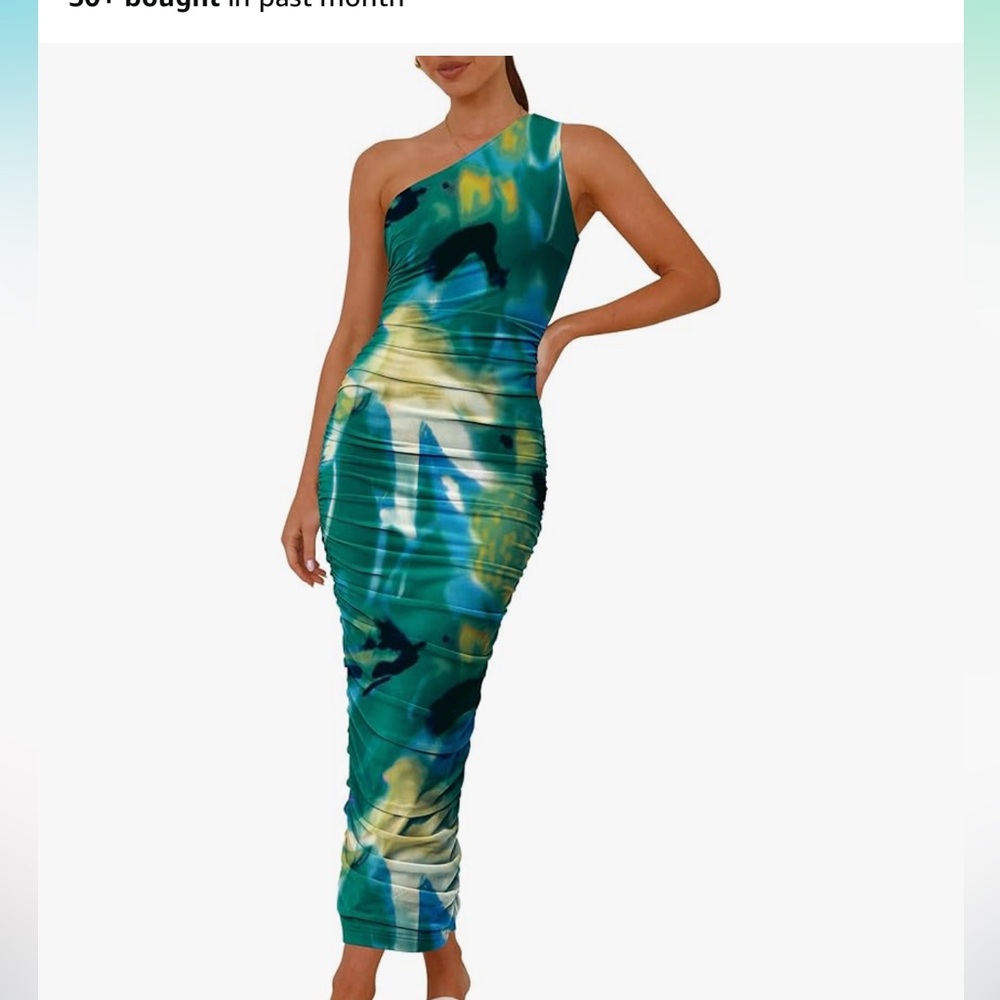 Prettygarden Vibrant One-Shoulder Dress in Green and Blue - Picture 2 of 10